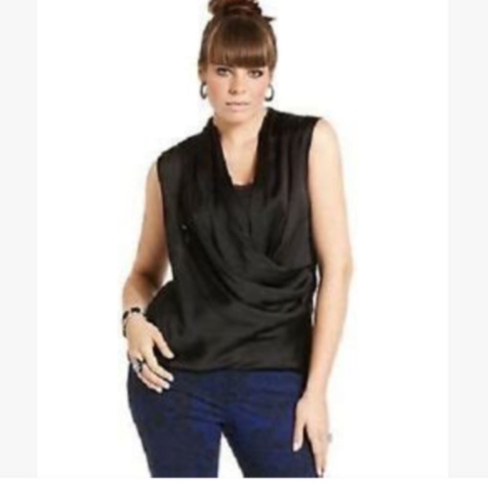 NEW Baby Phat Cross Sleeveless Satin Cowl faux Wrap Top Blous 1X 14 16 PLUS